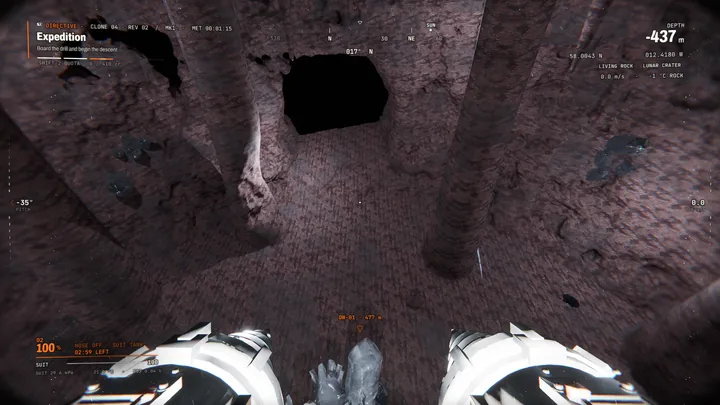 The reddish living-rock cavern near the Heart, 437 metres down