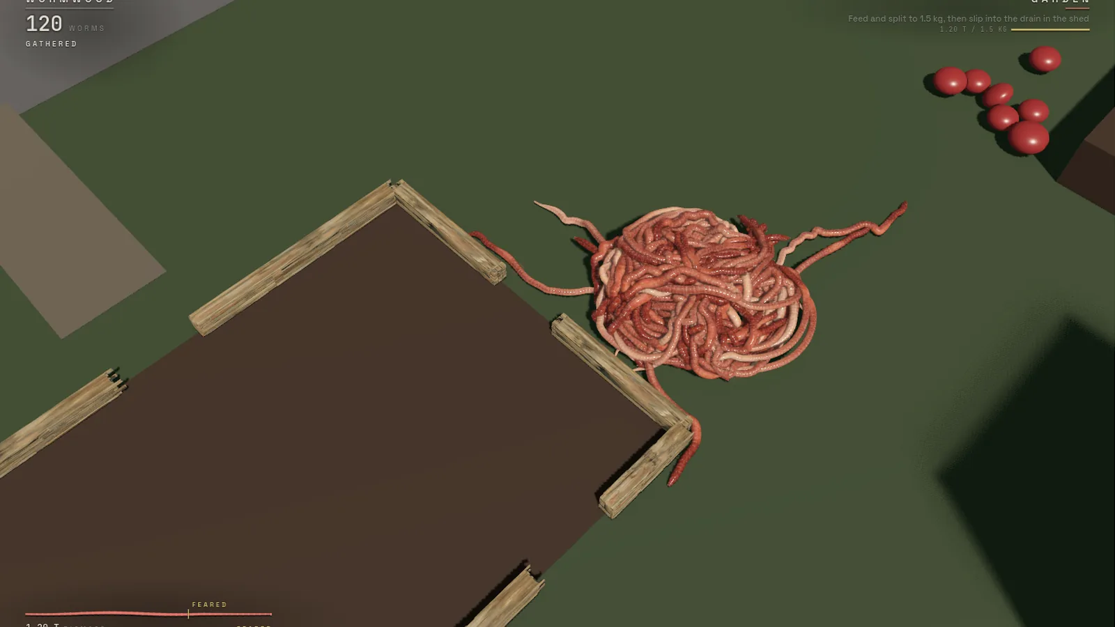 The full colony, 120 worms and over a tonne, rolling past a garden bed